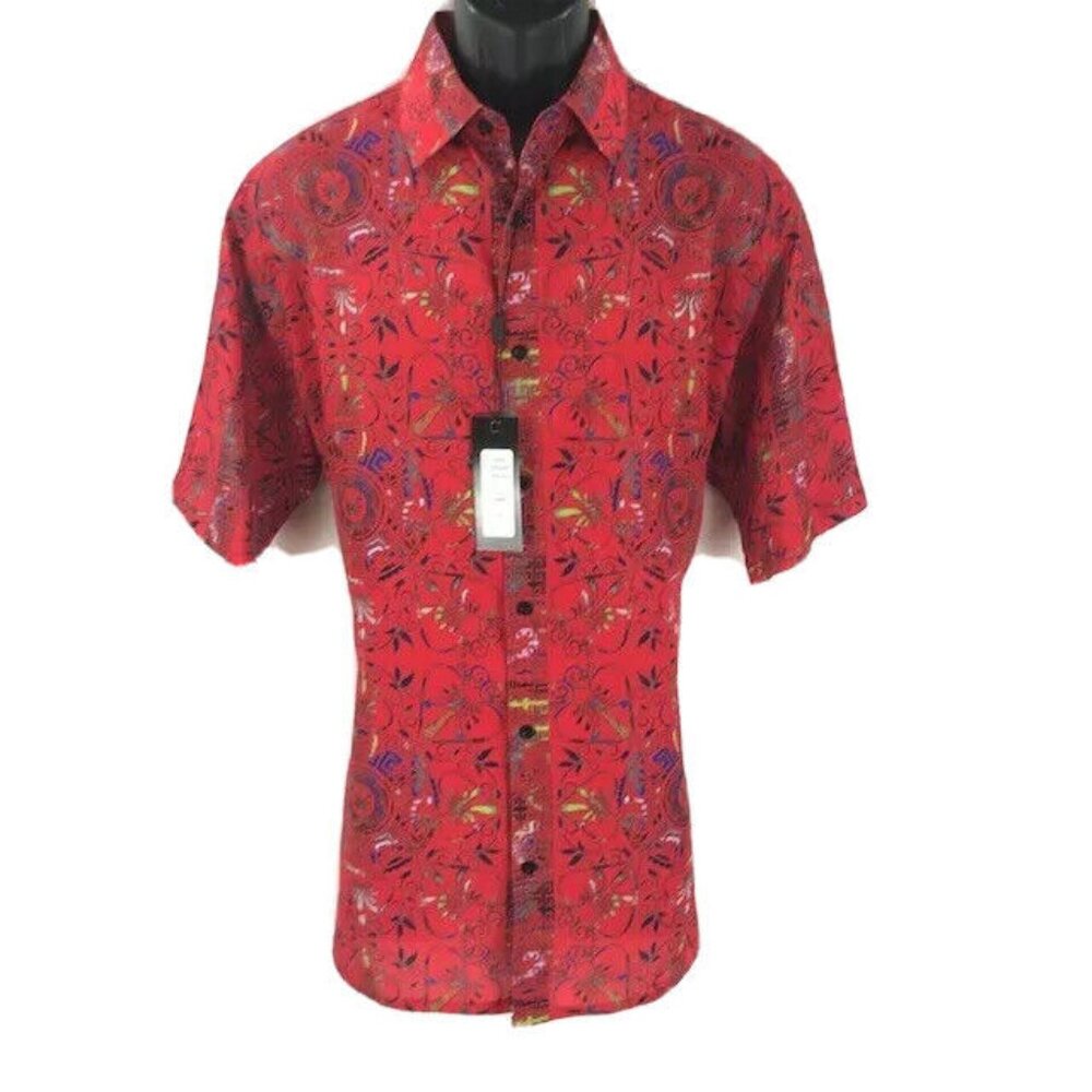 Bassiri Men's Casual Button-Front Shirt Red Blue Green White Black Size Small